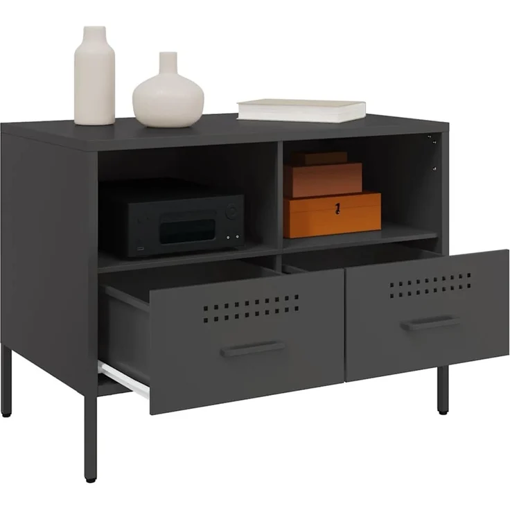 2 pcs TV-Schrank, Lowboard TV Schwarz 68x39x50,5 cm Stahl – Bild 5