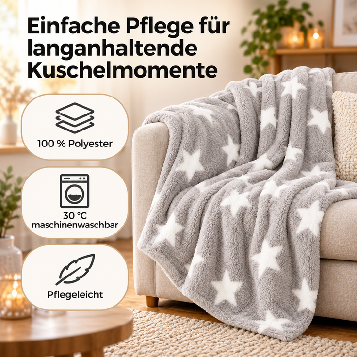 Kuscheldecke mit Sternen Hellgrau 180x220 cm – Bild 5