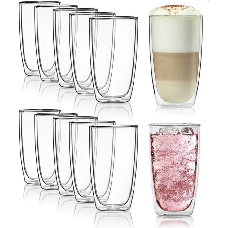 Dimono Latte-Macchiato-Tasse Doppelwandiges Trinkglas 450ml – Latte-Macchiato-Glas Borosilikat Set, 12-tlg, Borosilikat-Glas, Wasser- Longdrink- & Cocktailgläser – Bild 4
