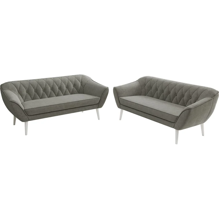 Wohnzimmerset Möbelset PIRS 3-3, Armlehnen, Wellenfederung, weiße Füße, Dreisitzer Sofa, Polstermöbel Set - Grau Stukture – Bild 8