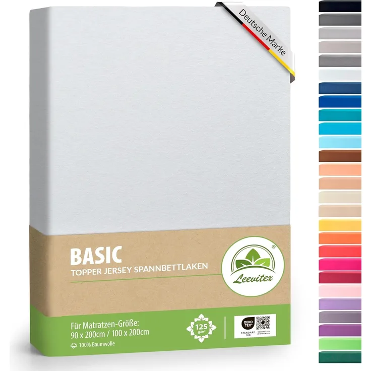 leevitex® Spannbettlaken für Topper – weich, anschmiegsam, pflegeleicht & ideal zum Wohlfühlen, Gummizug: Rundum-Gummizug, 100 % Baumwolle, 18 cm Steghöhe