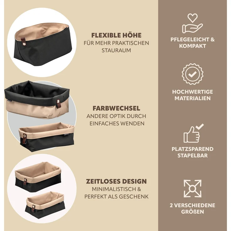 eluno Brotkörbe Novara 2er Set eckig, Tetron, Anthrazit, ca. 25 x 15,5 x 25 cm (B/H/T) – Bild 3