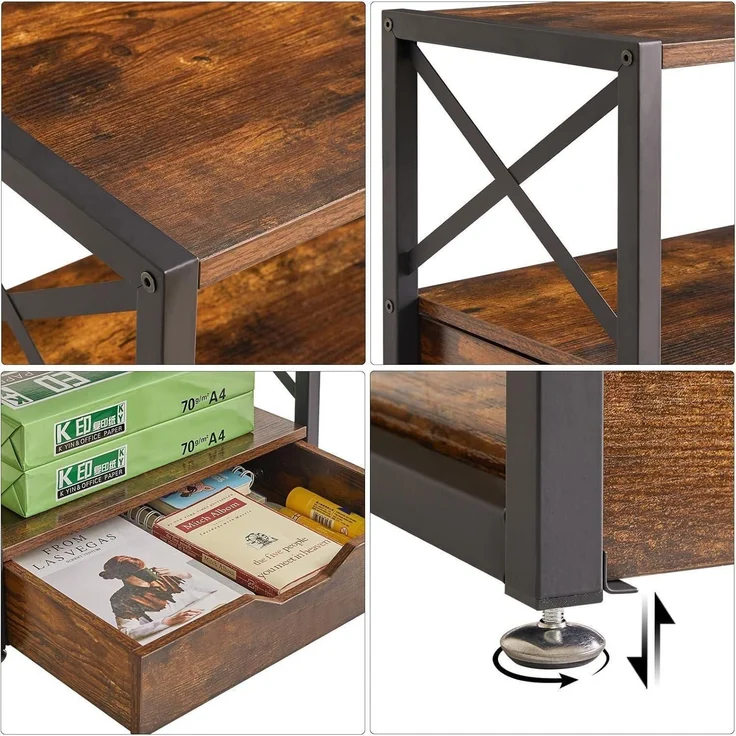 IBUYKE 2 Tier Desktop-Drucker Stand Holz mit Schublade Ordner Bücher Fax Scanner – Bild 7