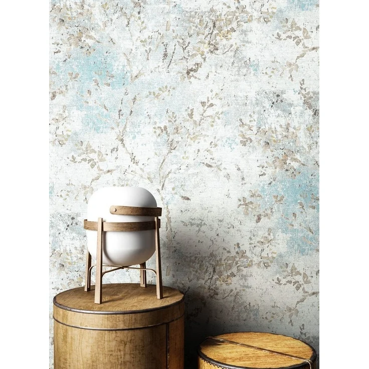 Newroom Vliestapete, Blau Tapete Floral Blätter - Vintage Blumentapete Grau Beige 3D Optik Romantisch Äste Blätterranke für Schlafzimmer Wohnzimmer Küche – Bild 2