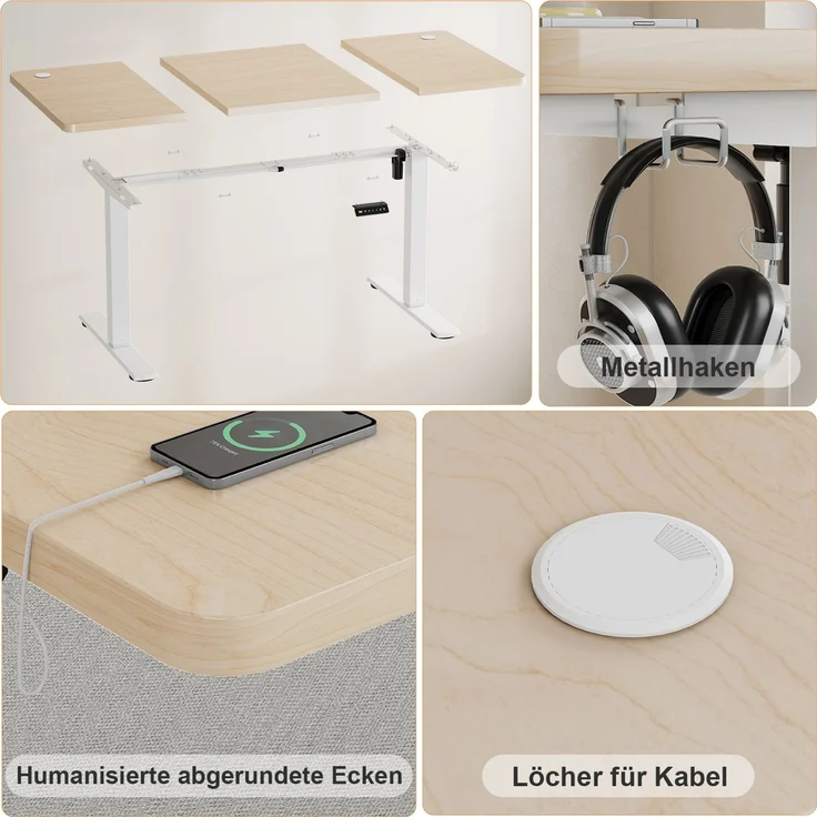 JUMMICO Schreibtisch elektrisch höhenverstellbar mit USB-Ladeanschluss, Beige, 160x70 cm – Bild 4