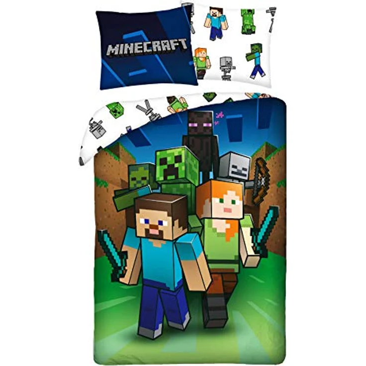Minecraft Bettwäsche Set aus Baumwolle Bettdeckenbezug 140 × 200 cm mit 70 × 90 cm Kissenbezug – Bild 2