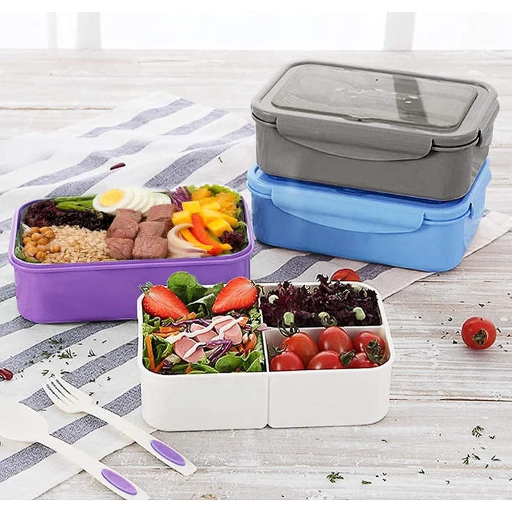 Brotdose Bento Box 3 Fächer Besteck auslaufsicher Violett – Bild 7