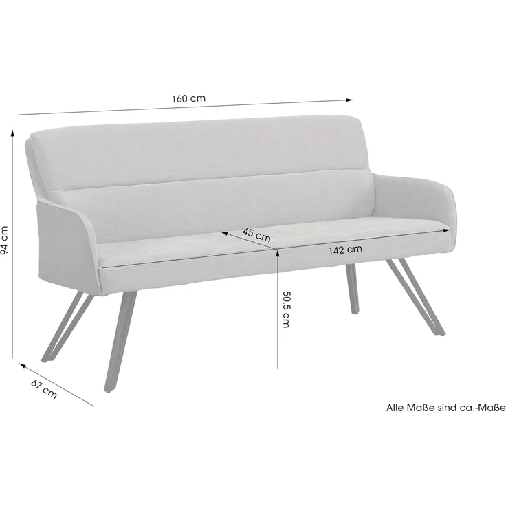byLIVING Bank Tino/Webstoff und Mikrofaser Bezug und Gestell in schwarz/Aufgedoppelter Rücken/Küchenbank, Sitzbank, Esszimmerbank/B 160 x H 94 x T 67 cm (Hellgrau) – Bild 3