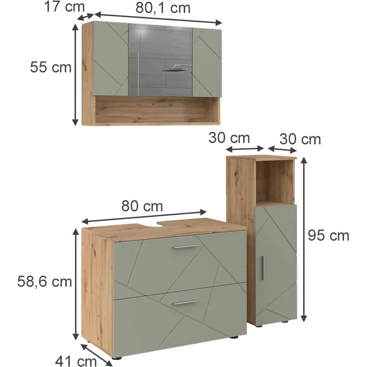 Badmöbel-Set Irma Salbeigrün 3-teilig Vicco – Bild 2