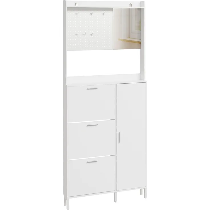 SoBuy FSR233-W Schuhschrank, Schuhkipper, Schuhregal, Spanplatte, Melamin, Weiß, 83 x 197 x 14 cm