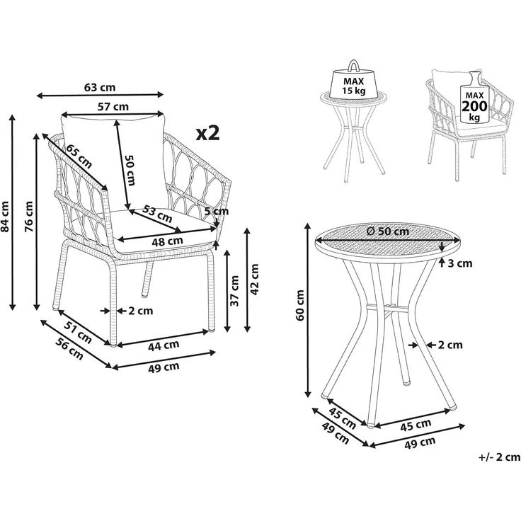 Bistro Set FERLA Polyrattan Hellbraun – Bild 3
