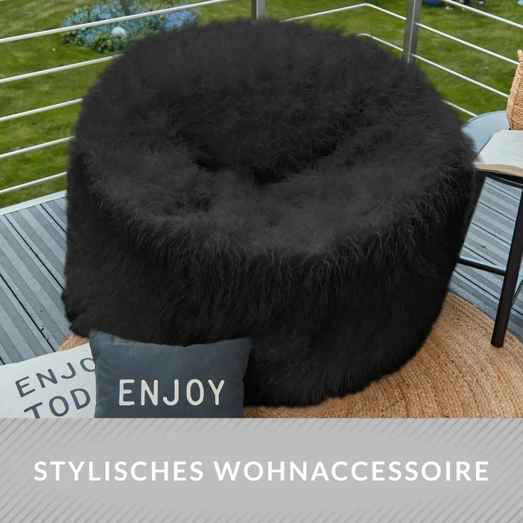 Green Bean® Sitzsack Fellotpik mit Füllmaterial (EPS Perlen) - Indoor Maße ca 100 x 55 cm - Bean Bag - Schwarz – Bild 8