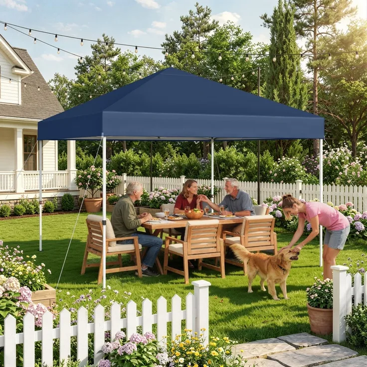 Hawthyhome Faltpavillon 3x3m Pop Up Partyzelt, wasserdicht & UV-Schutz 50+, One-Touch-Schnellaufbau, 3 Höhenstufen, stabiles Kohlenstoffstahl-Gestell, inkl. Tragetasche, für Garten, Camping & Outdoor, Blau