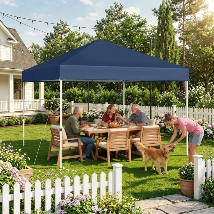 Hawthyhome Faltpavillon 3x3m Pop Up Partyzelt, wasserdicht & UV-Schutz 50+, One-Touch-Schnellaufbau, 3 Höhenstufen, stabiles Kohlenstoffstahl-Gestell, inkl. Tragetasche, für Garten, Camping & Outdoor, Blau – Bild 1