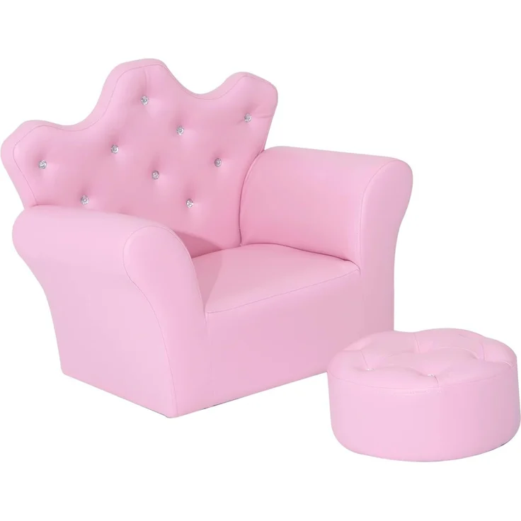 HOMCOM Sessel Kindersofa mit Ottomane Prinzessinnen (Prinzessinnen Sofa, 1-St, Kindersofa), Rosa 58 x 40.5 x 49 cm – Bild 10