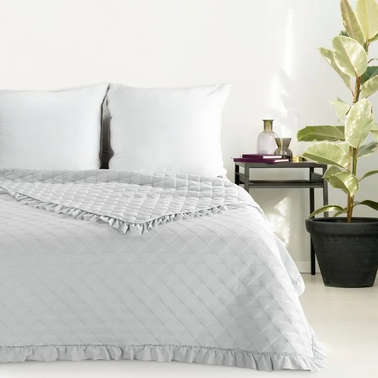 Tagesdecke Decke mit Rüschen Romantische Decke VANESA silber 170X210 cm