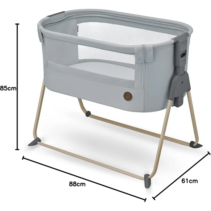 Maxi-Cosi Tori 2-in-1-Beistellbett, Krippe, kompakt zusammenklappbar, leicht, 5 Höhenstufen, tragbares Beistellbett mit atmungsaktivem Netzgewebe, 0 bis ca. 6 Monate, 0–9 kg, Beyond Grey – Bild 9