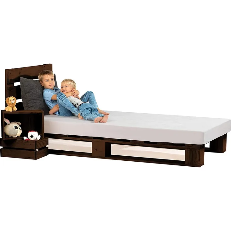 sunnypillow 100x200 cm Palettenbett mit Kopfteil Palisander Bett aus Paletten Palettenmöbel Fichte europalette Fichte Palisander Loft 80 90 100 120 140 160 180 200 220 240x200 cm
