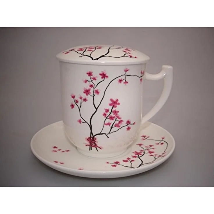 TeaLogic Tasse Cherry Blossom, Porzellan, Spülmaschinengeeignet, Weiß, Kirschblüten, H: 10.5cm