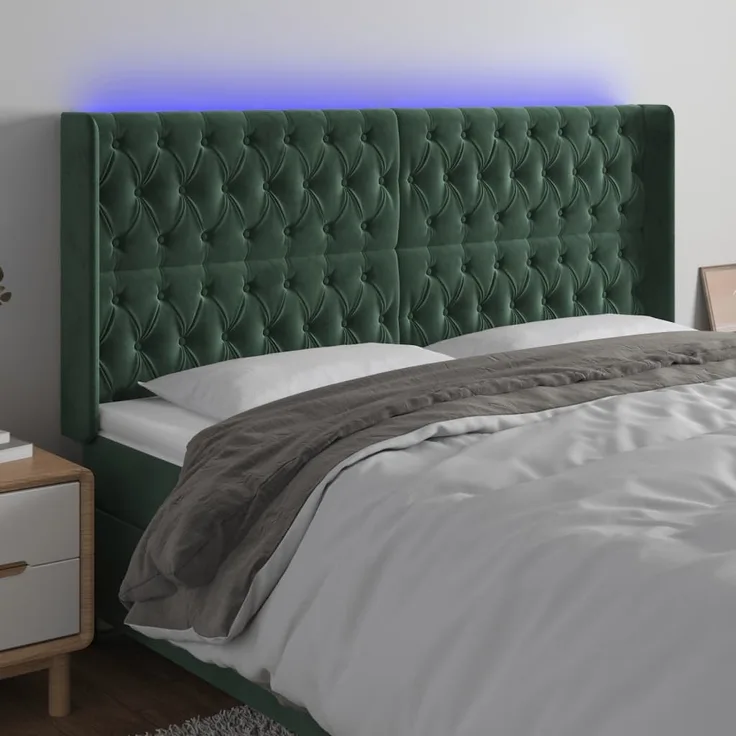 vidaXL LED Kopfteil Dunkelgrün 203 x 16 x 118/128 cm Samt 3124453