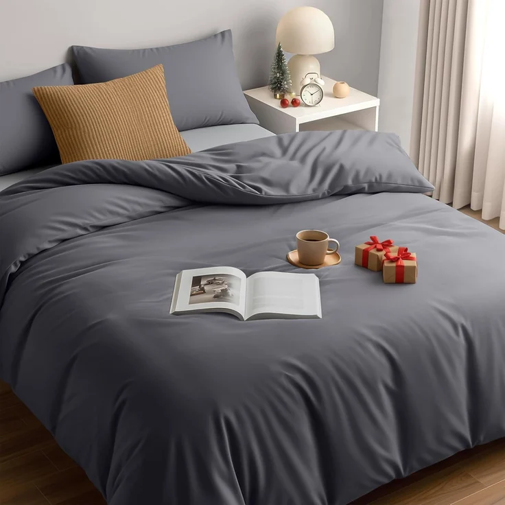 Utopia Bedding Bettwäsche Set - Mikrofaser Bettbezug 230x220 cm + 2 Kissenbezüge 50x75 cm - Grau – Bild 1