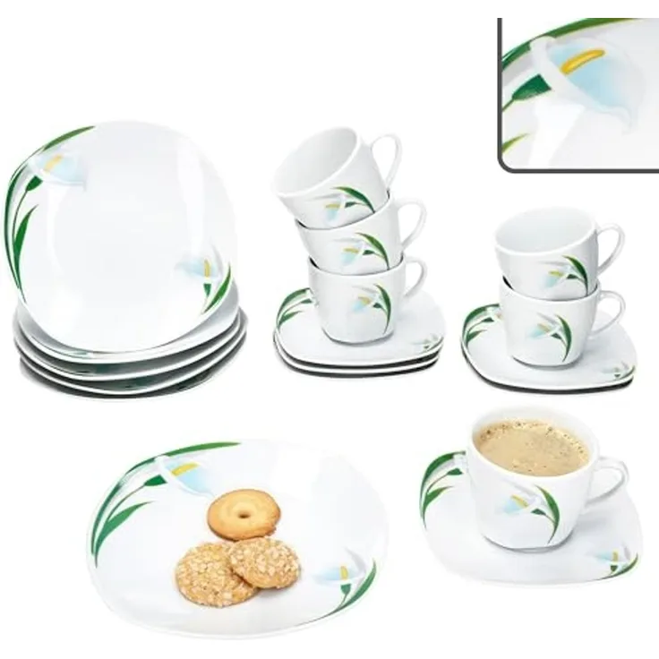 MamboCat Kaffeeservice 18tlg Kaffeeservice White Calla Porzellan 6 Pers. Tassen Untertassen, Porzellan