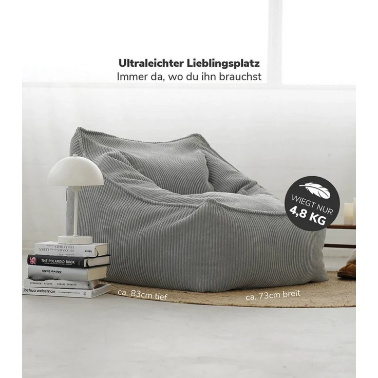 mokebo Sitzsack Der Lümmel (aus Cordstoff), gemütlicher Cordsessel oder Armlehnensessel in Grau – Bild 2