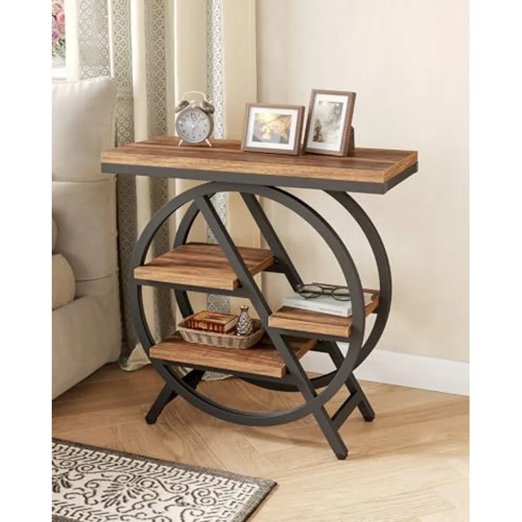 Beistelltisch 2er Set Schmaler Beistelltisch mit 4 Etagen Großer Stauraum, Moderner Nachttisch für Wohnzimmer, Home Office, Schlafzimmer, Braun – Bild 2