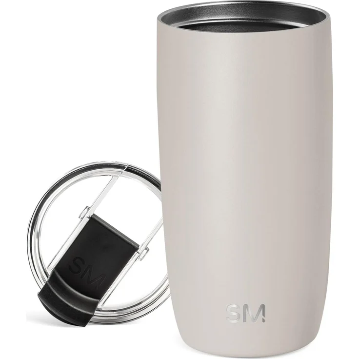 Simple Modern Thermobecher Kaffeebecher to go mit Klappdeckel | Isolierter Edelstahl-Kaffeebecher | Geschenke für Frauen und Männer | Voyager | 470ml | Almond Birch