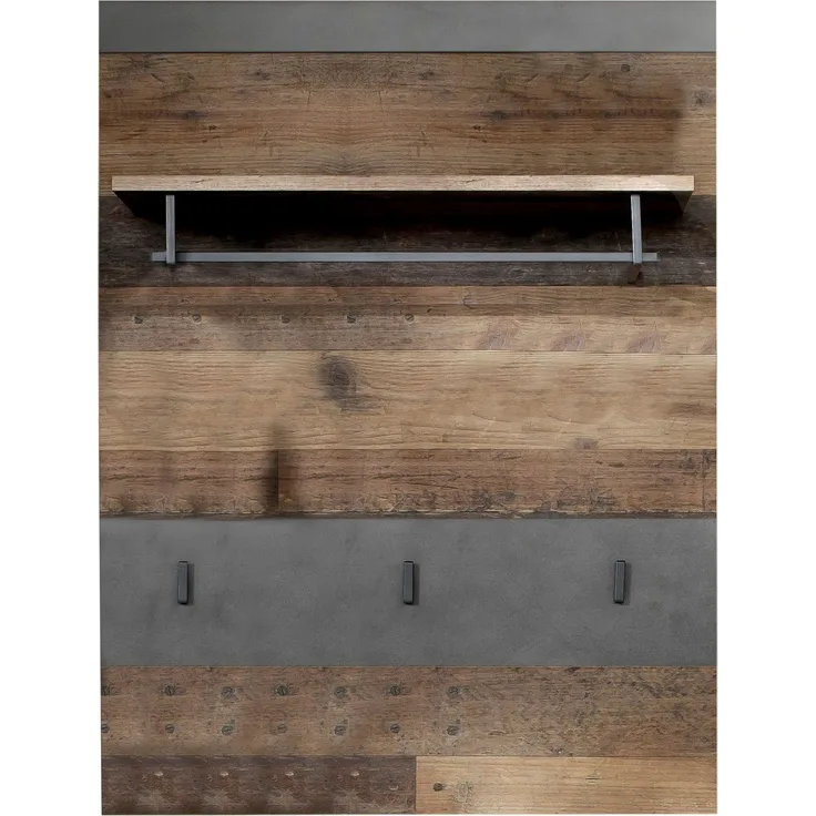 Garderobenpaneel Indy in Used Wood und Matera grau 80 cm