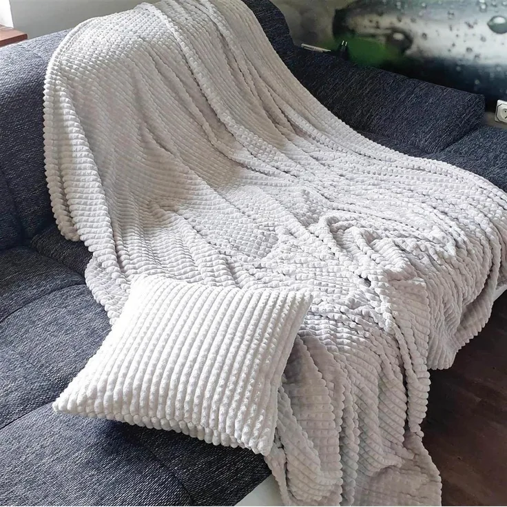 Kuscheldecke im Set - Hellgrau "JACQUARD" XXL Flauschdecke (150x200cm) inkl. 45x45cm Dekokissen mit abnehmbaren Bezug - flauschige Sofadecke