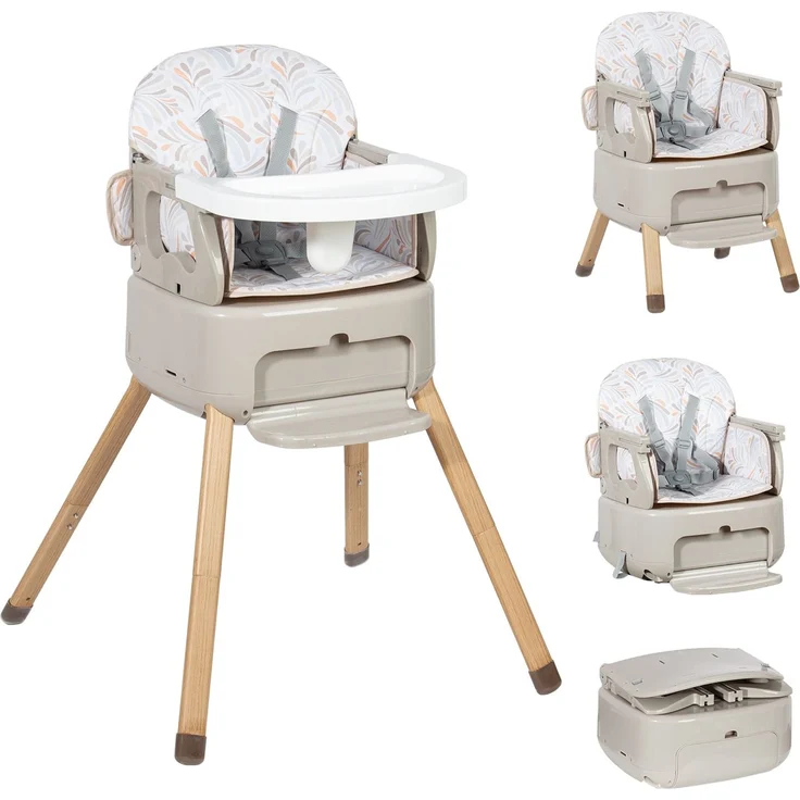 Leogreen Baby Hochstuhl 4 in 1 Babystuhl, Höhenverstellbar und Klappbar kinderhochstuhl, 5-Punkt-Gurt, abnehmbare Tablett, Fußstütze, Rutschfeste Stuhlbeinkappen, ab 6 Monate bis 3 Jahre, Grau – Bild 1