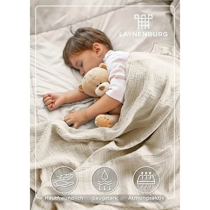 Babydecke Premium Musselin Babydecke 4-lagige Decke aus 100% Baumwolle, Laynenburg, Musselin Babydecke, Kuscheldecke oder Schlafdecke, Pucktuch, Spucktuch – Bild 3