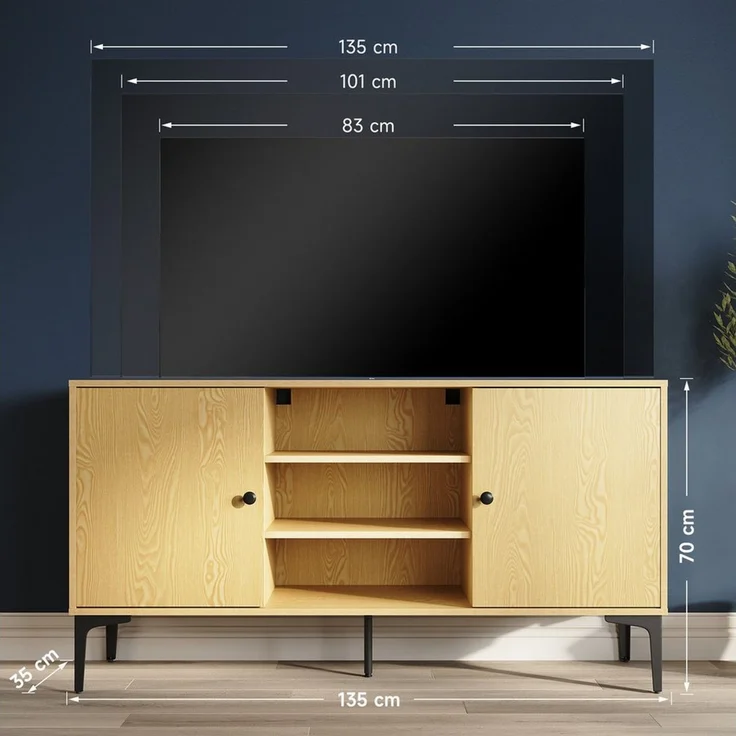 SONNI TV-Schrank TV-Schrank,Eichenfarbener TV-Schrank,135x35x70cm – Bild 4