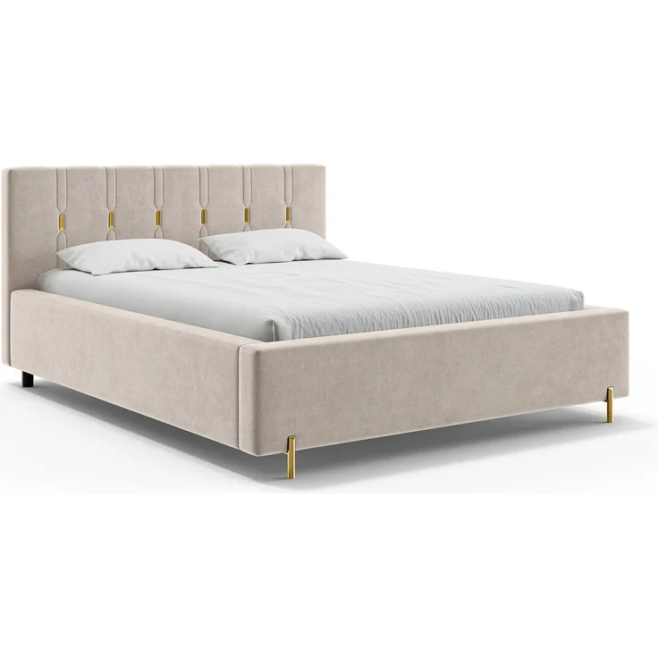 MEBLINI Polsterbett 200x200 mit Lattenrost mit Matratze – FABIO – Beige Samt – Doppelbett mit Bettkasten - Stauraumbett - Kopfteil Bett mit Stauraum – Bild 2
