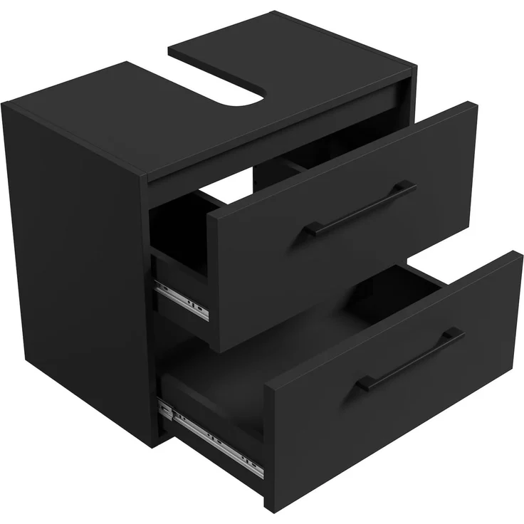 Waschbeckenunterschrank Florence 60 x 35 cm Schwarz Matt - Hängender Badezimmerschrank mit 2 Schubladen – Bild 3