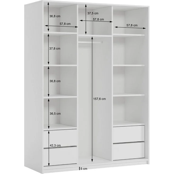 Masseno Schwebetürenschrank NISSE Kleiderschrank mit Schubladen Schrank Schlafzimmerschrank – Bild 3