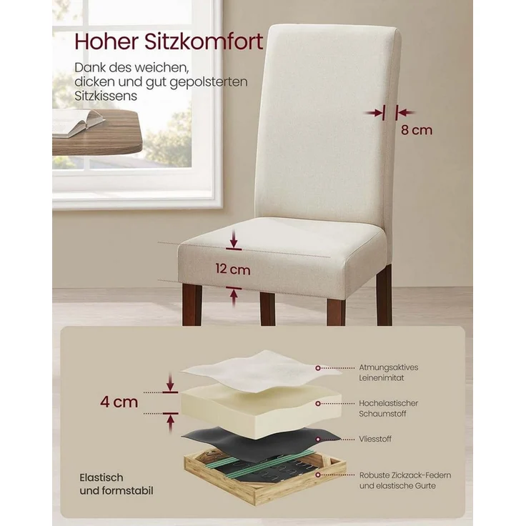 VASAGLE Esszimmerstuhl 2er Set/ 4er Set/ 6er Set Esszimmerstühle, Küchenstuhl (Set, 2 St), Parsons-Stil, 58 x 48 x 99 cm, stuhl bis 120 kg – Bild 3