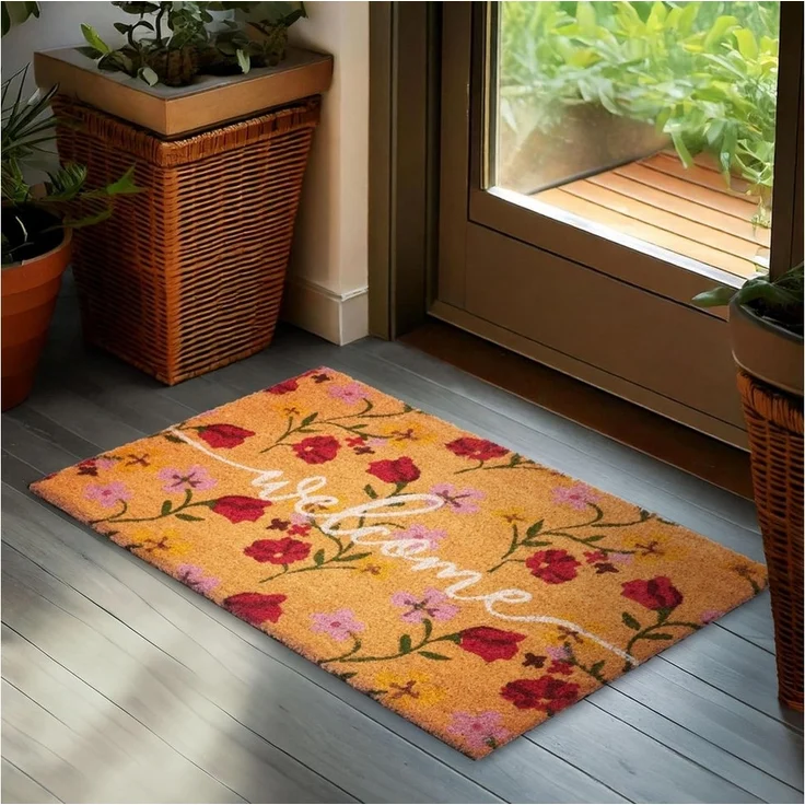 BRUBAKER Fußmatte Welcome mit Blumen Rosa und Rot - Schmutzfangmatte, Rechteckig, Höhe: 15 mm, Fußmatte für Außen und Innen - Wetterfest und Rutschfest - 45 x 75 cm – Bild 5
