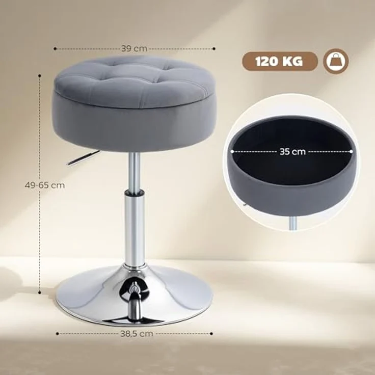 HOMCOM Barhocker Stoffbezug, höhenverstellbar, drehbar (Küchenhocker, 1 St, Barstuhl), für Esszimmer, Küche, Grau – Bild 3