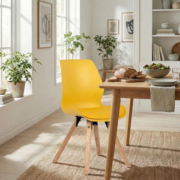 CLP Esszimmerstuhl Luna Modernes Design, Gestell natura, gepolsterter Sitz,gelb Kunststoff – Bild 4