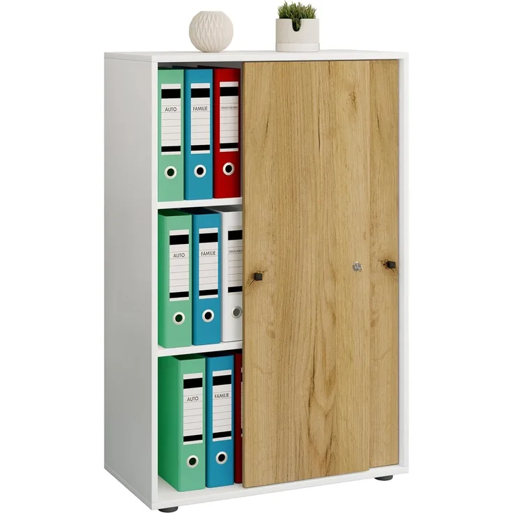 VCM Büroschrank Lona 919581 Weiß / Honig-Eiche B. 70 x H. 111 x T. 40 cm