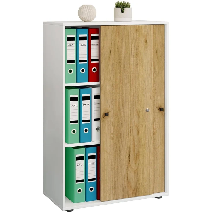 VCM Büroschrank Lona 919581 Weiß / Honig-Eiche B. 70 x H. 111 x T. 40 cm