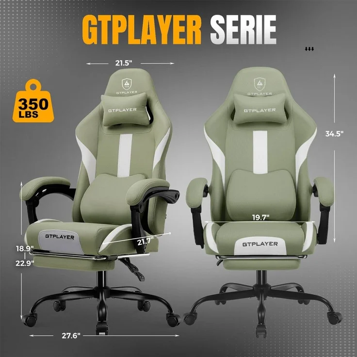 GTPLAYER Gaming-Stuhl Stoff, Racing Gamer Stuhl, Ergonomischer Gaming Sessel Gaming Chair, Schreibtischstuhl, Federsitzkissen mit Fußstütze – Bild 3