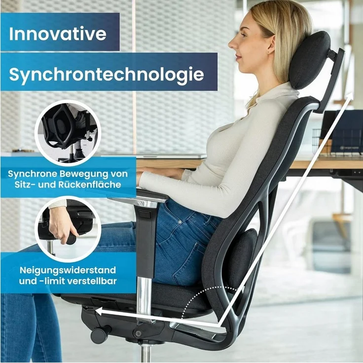 Ergotopia Bürostuhl MasterBack ergonomischer Schreibtischstuhl mit Kopfstütze (bereits montiert) – Bild 2