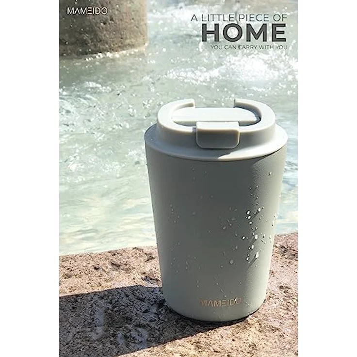 MAMEIDO Thermobecher 350ml - dichter Kaffeebecher to go aus Edelstahl doppelwandig isoliert, auslaufsicher - warmhaltend (Desert Sage) – Bild 3