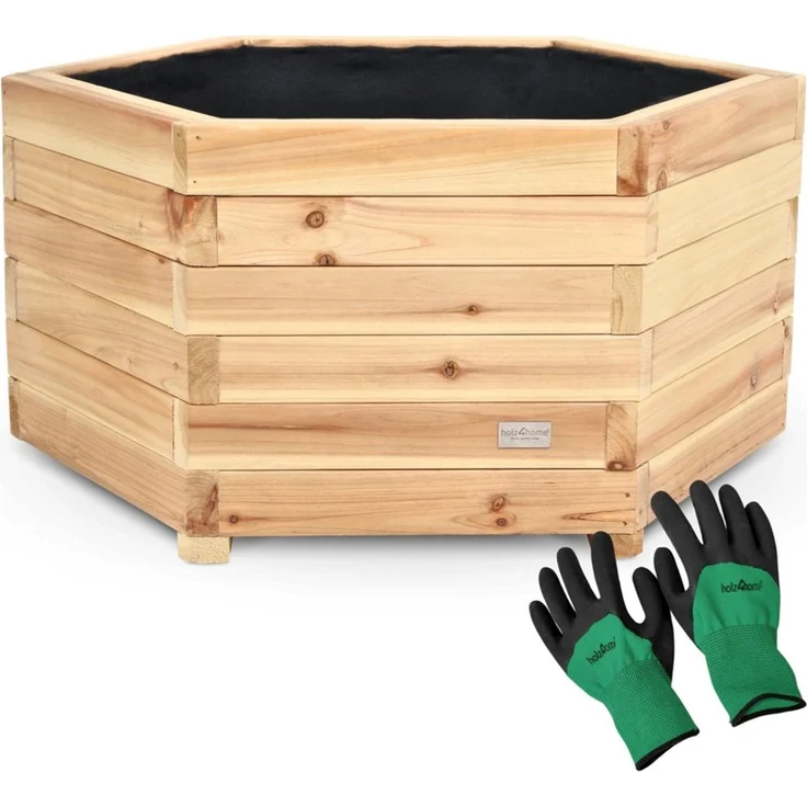 holz4home® Pflanzkübel 6-eckig aus Tannenholz I Outdoor Blumenkübel für Garten Balkon, inkl. Gartenhandschuhe & Vlies – Bild 1