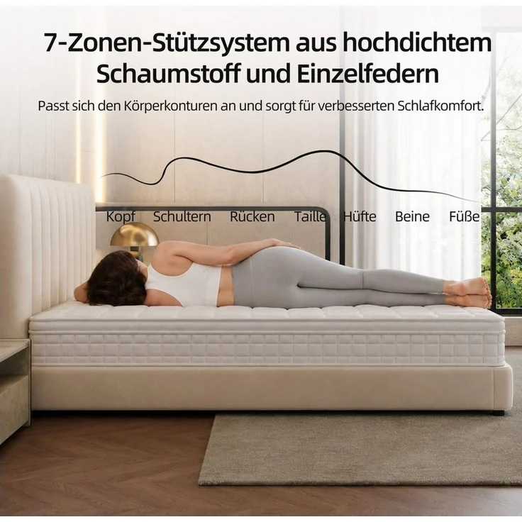 Federkernmatratze Matratze 180x200, 7-Zonen Taschenfederkernmatratze, Höhe 25 cm, oleyluckidea, Größen haben 140 × 200 cm, 160 × 200 cm und 180 × 200 cm – Bild 3