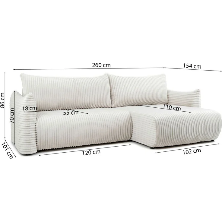 Ecksofa Schlafsofa ONTARIO in Stoff Poso Hellgrau Ottomane Rechts – Bild 5