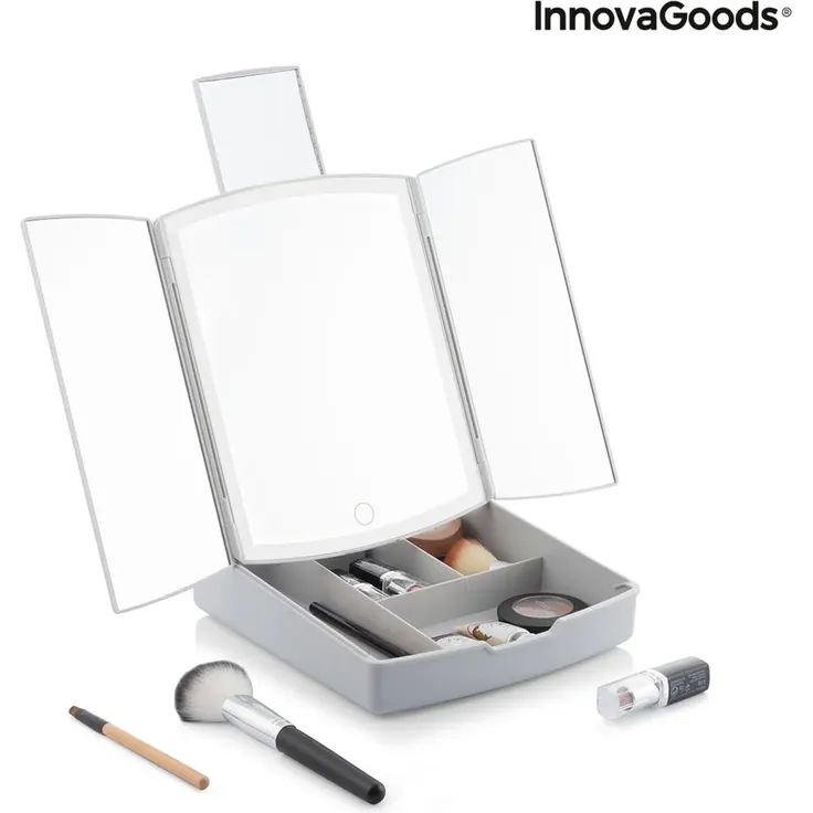 InnovaGoods Kosmetikspiegel Innovagoods Klappbarer Spiegel mit LED und 3-in-1-Make-up-Organizer Pa